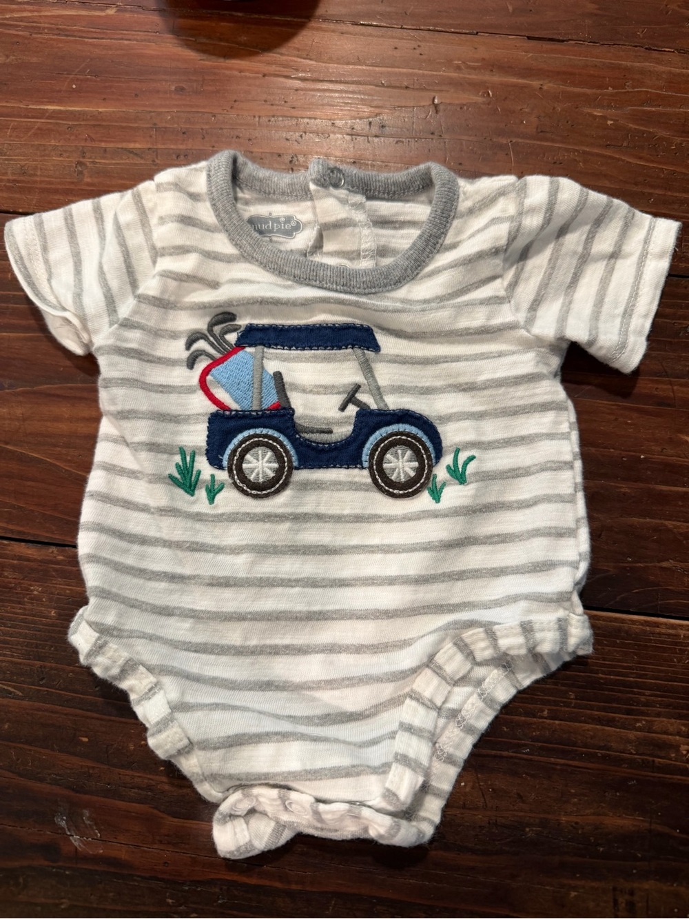 Mud Pie White & Gray Striped Golf Cart Bodysuit